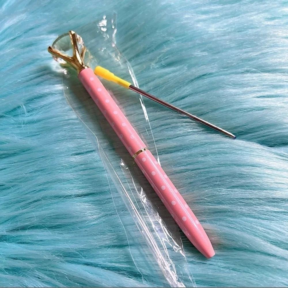 Diamond Top Peach Polka Dot Metal Ballpoint Pen Black Ink Refill PinkRainCloud